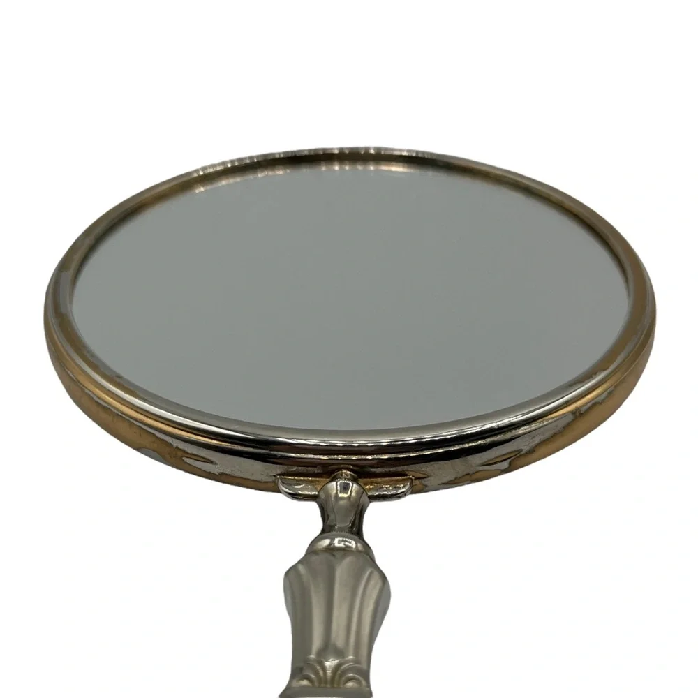 Vintage Hollywood Regency Brass Plated Magnifying 2 Sided Hand Mirror Vanity